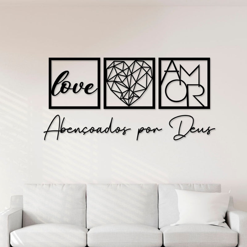 Kit com 3 Quadros Decorativos + Frase