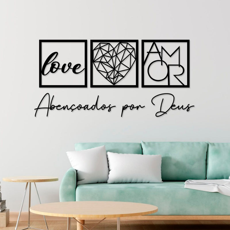 Kit com 3 Quadros Decorativos + Frase
