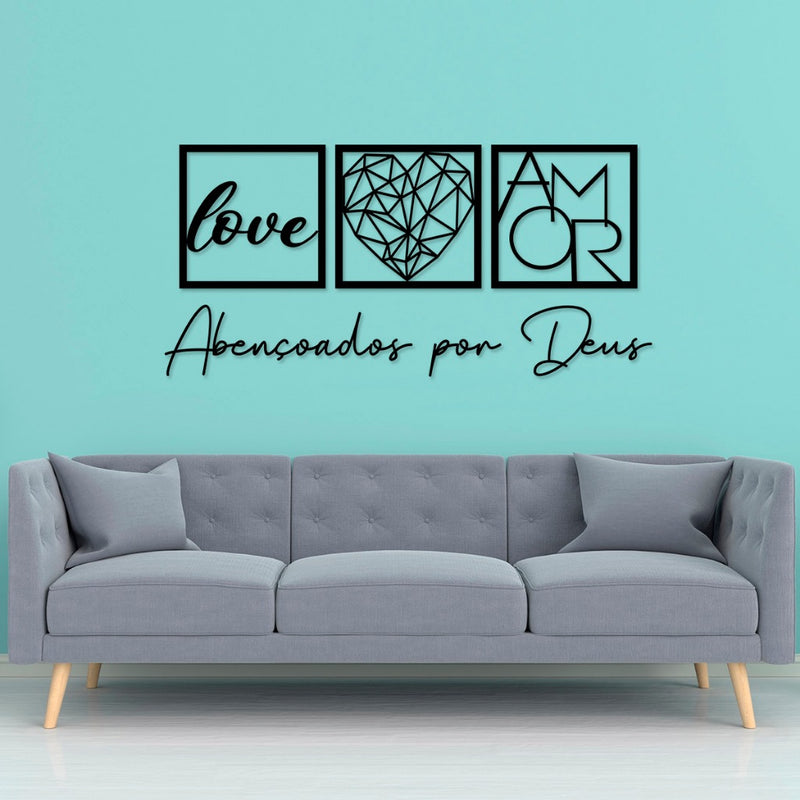 Kit com 3 Quadros Decorativos + Frase